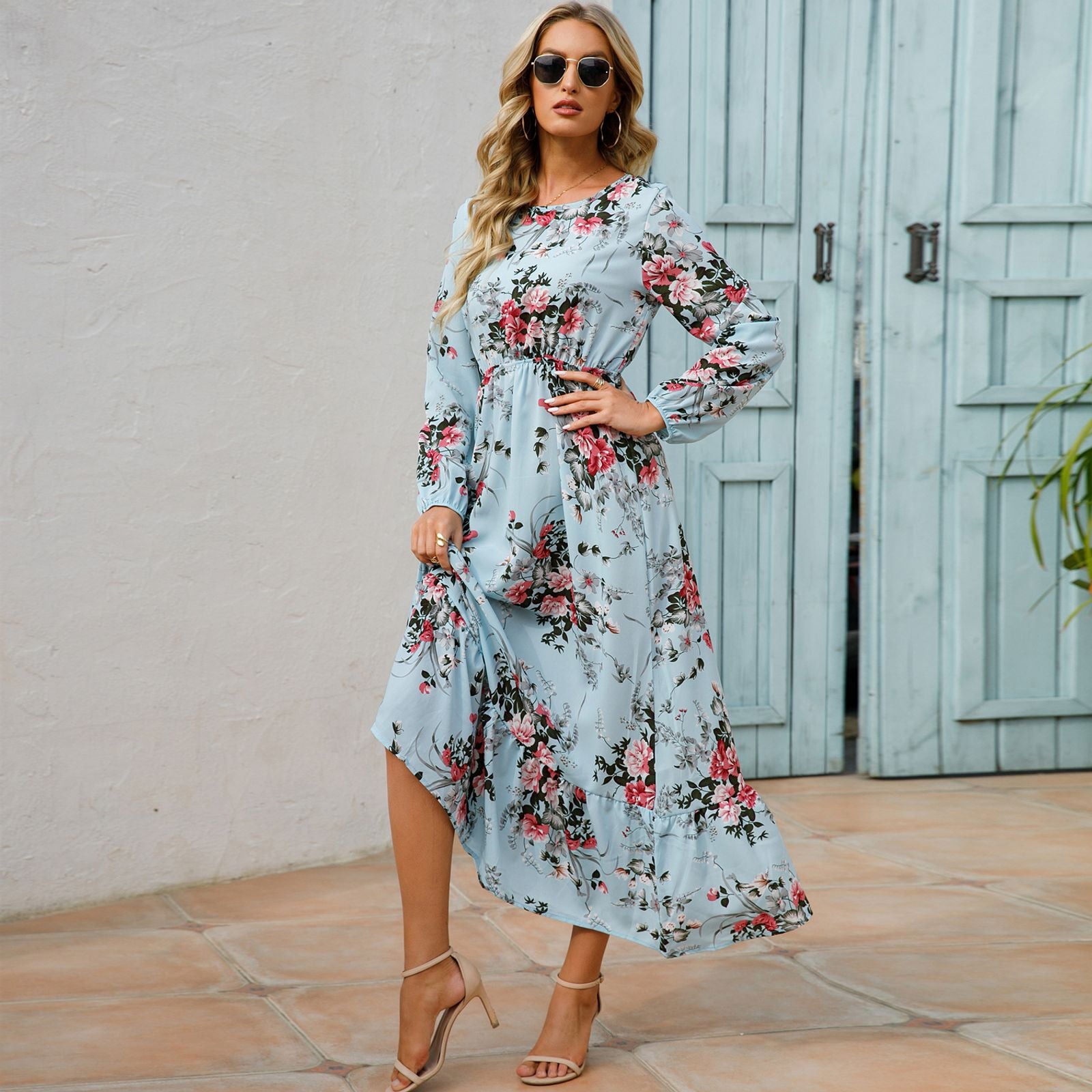 Women’s Bohemian Floral Maxi Dress with Full Sleeves