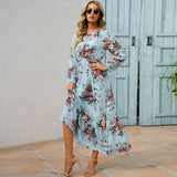 Women’s Bohemian Floral Maxi Dress with Full Sleeves