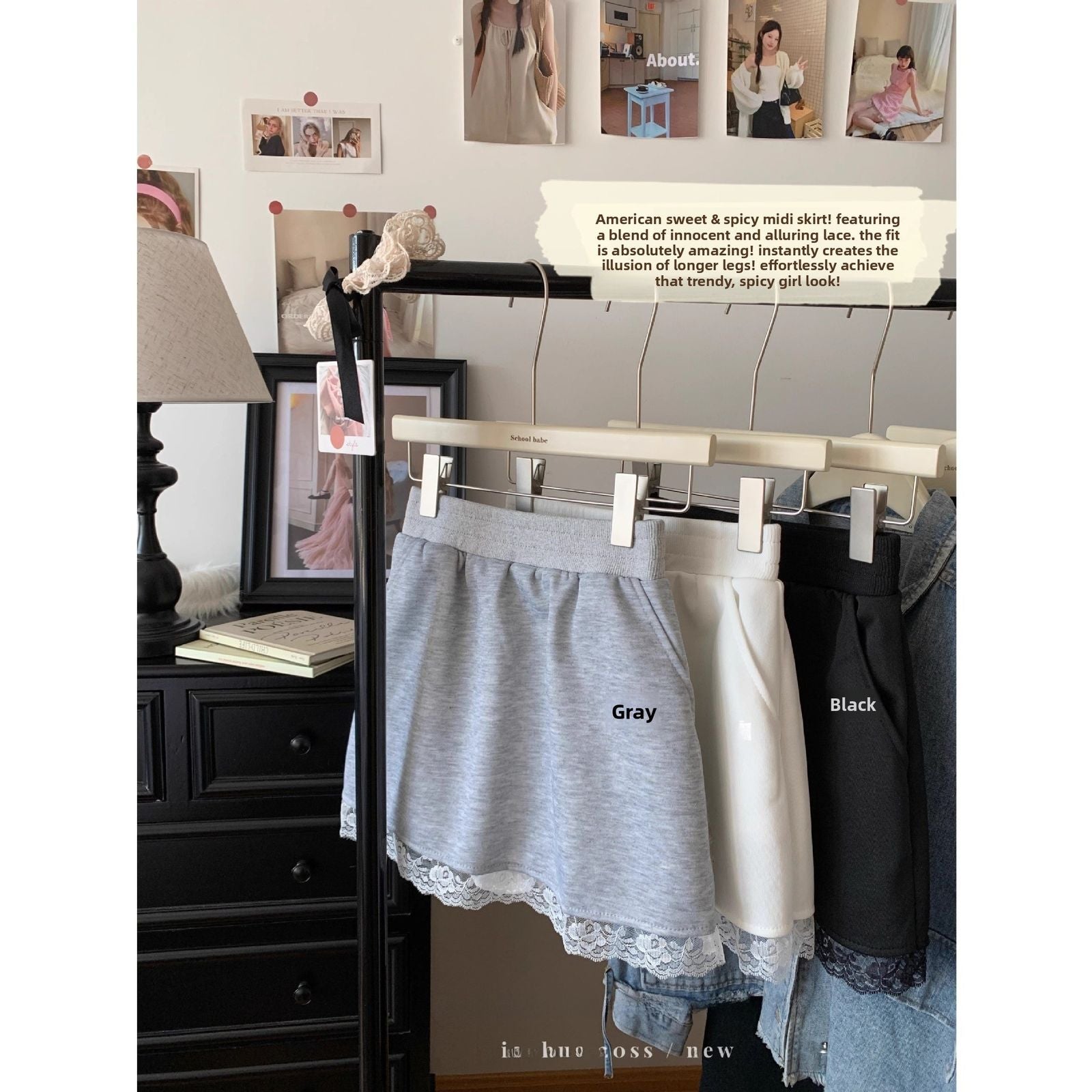 Grey Lace Trim High Waist Casual Shorts for Women