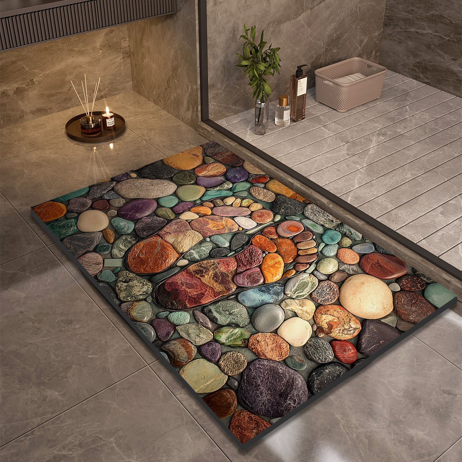 Stone Design Diatomite Bath Mat - Non-Slip & Quick Dry