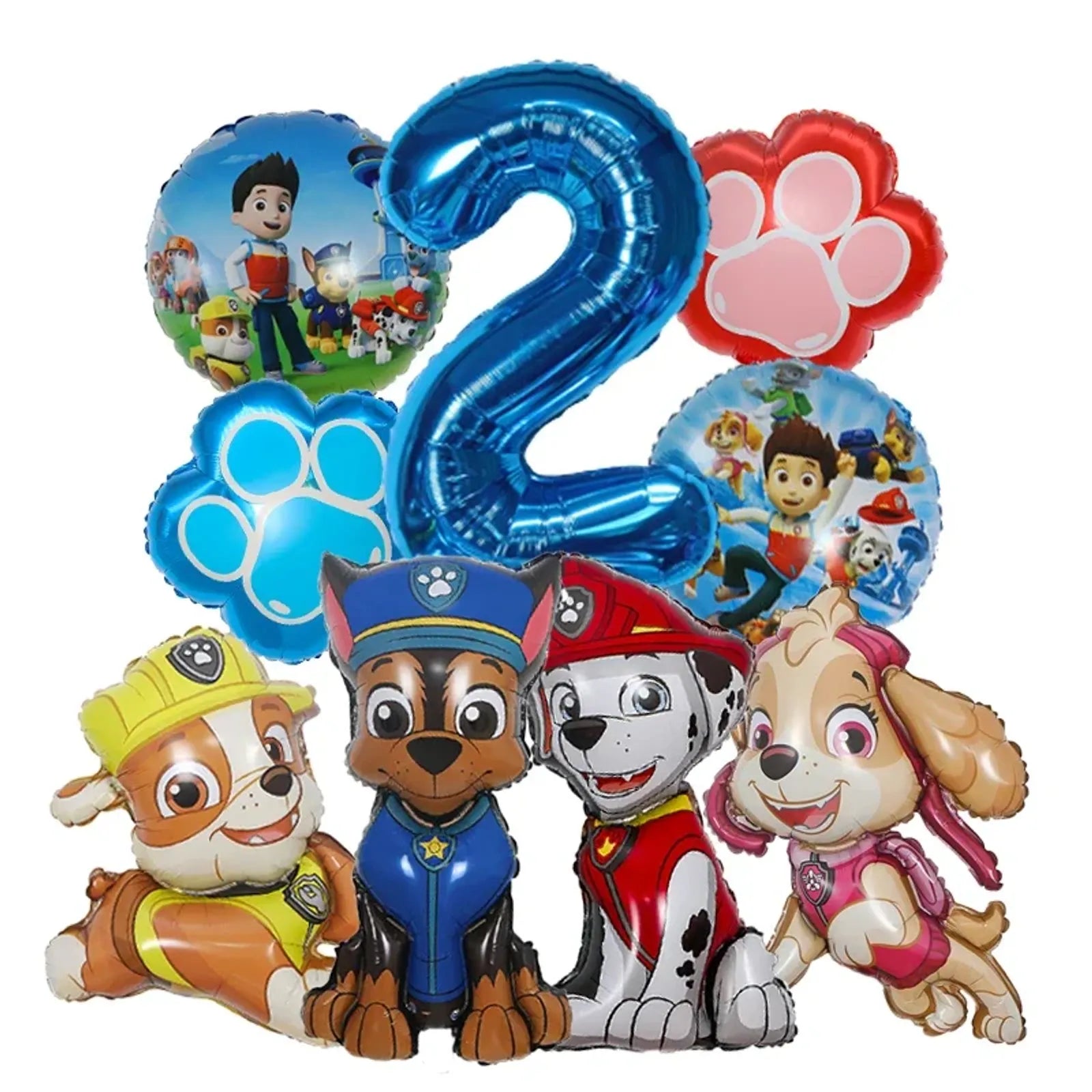 9pcs Cartoon Paw Patrol Foil Balloons for Kids' Birthday
