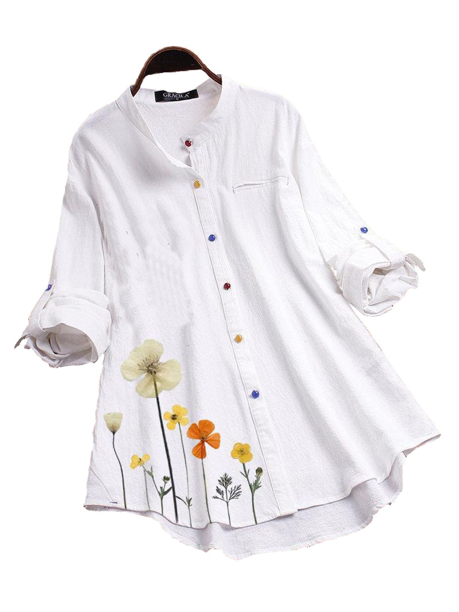 Women's Floral Pattern Button Down Long Sleeve Blouse