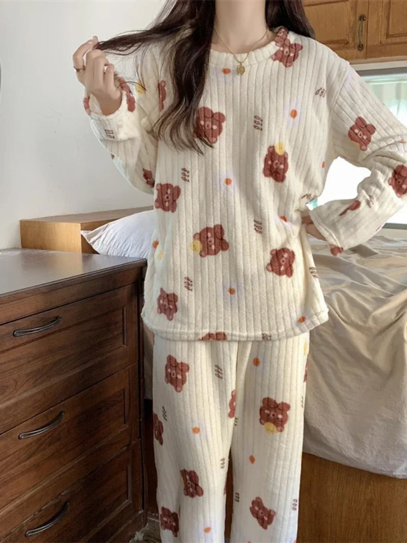 Coral Fleece Women Pajama Set - Warm Winter Sleepwear