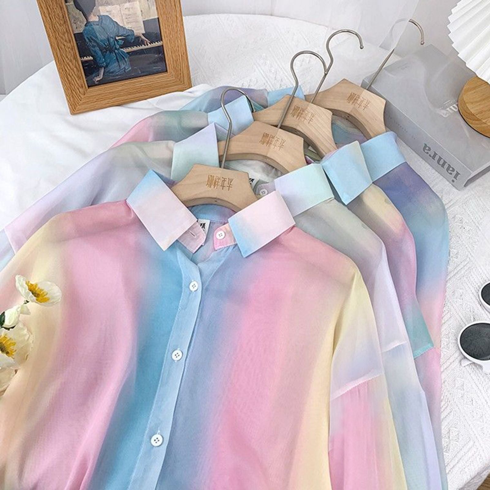 Irregular Gradient Rainbow Long Sleeve Blouse