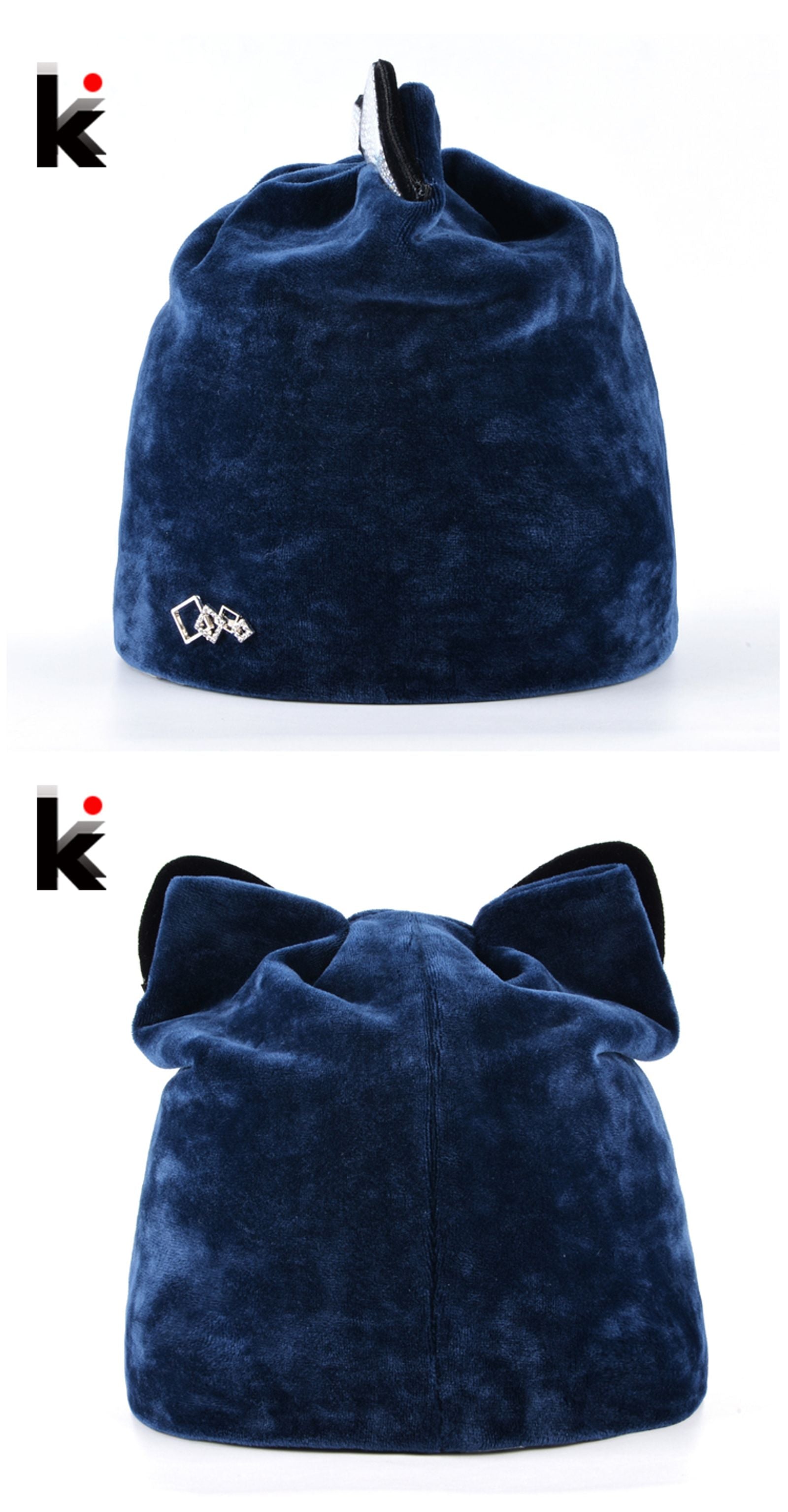 Women's Warm Velvet Cat Beanie with Flashing Rhinestones