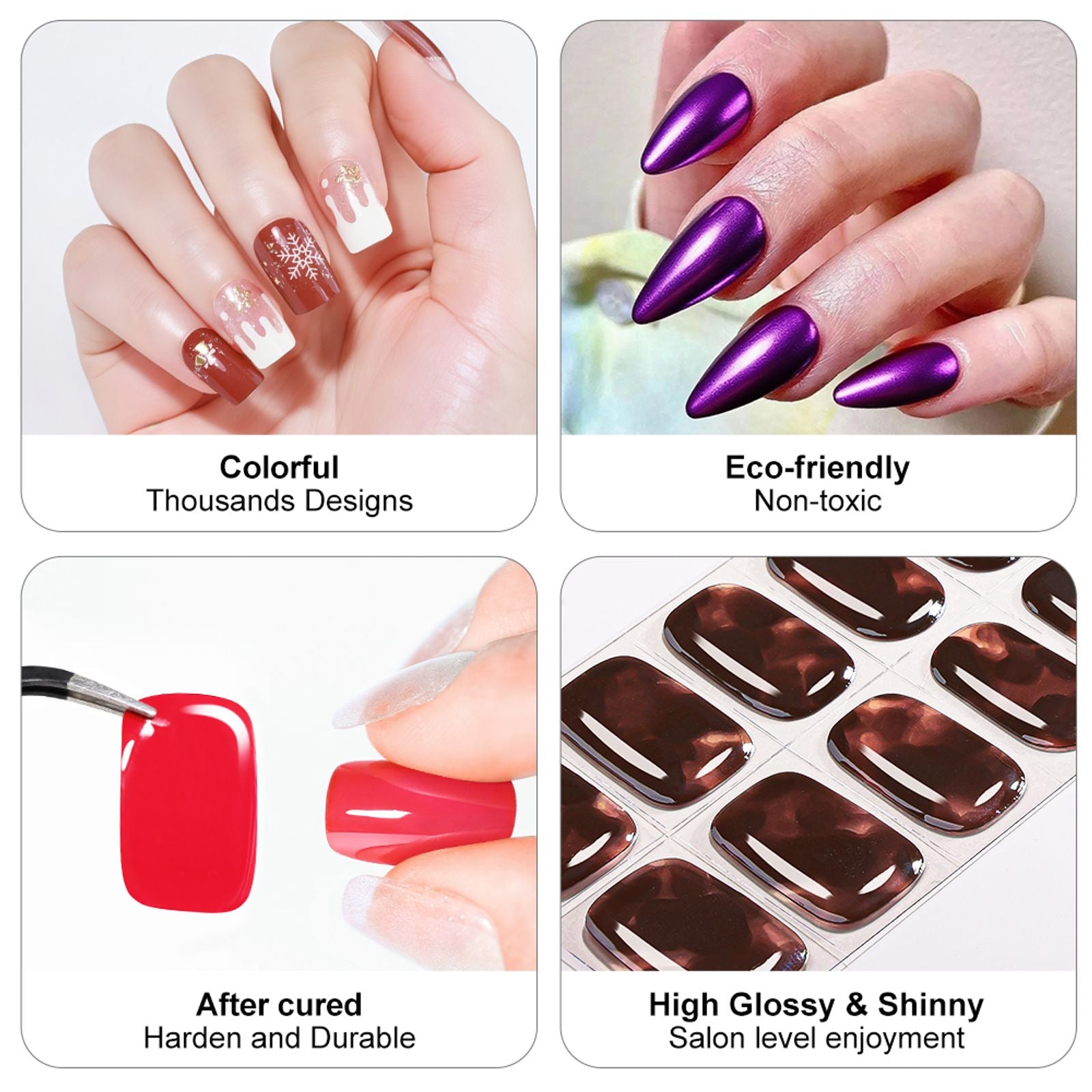 16 Tips Semi-Cured Gel Nail Stickers - Long-Lasting Colors