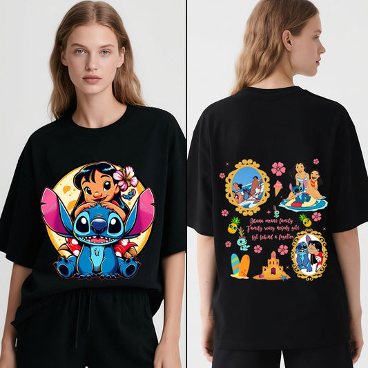 Disney Lilo and Stitch Ohana Print Cotton T-Shirt for Women