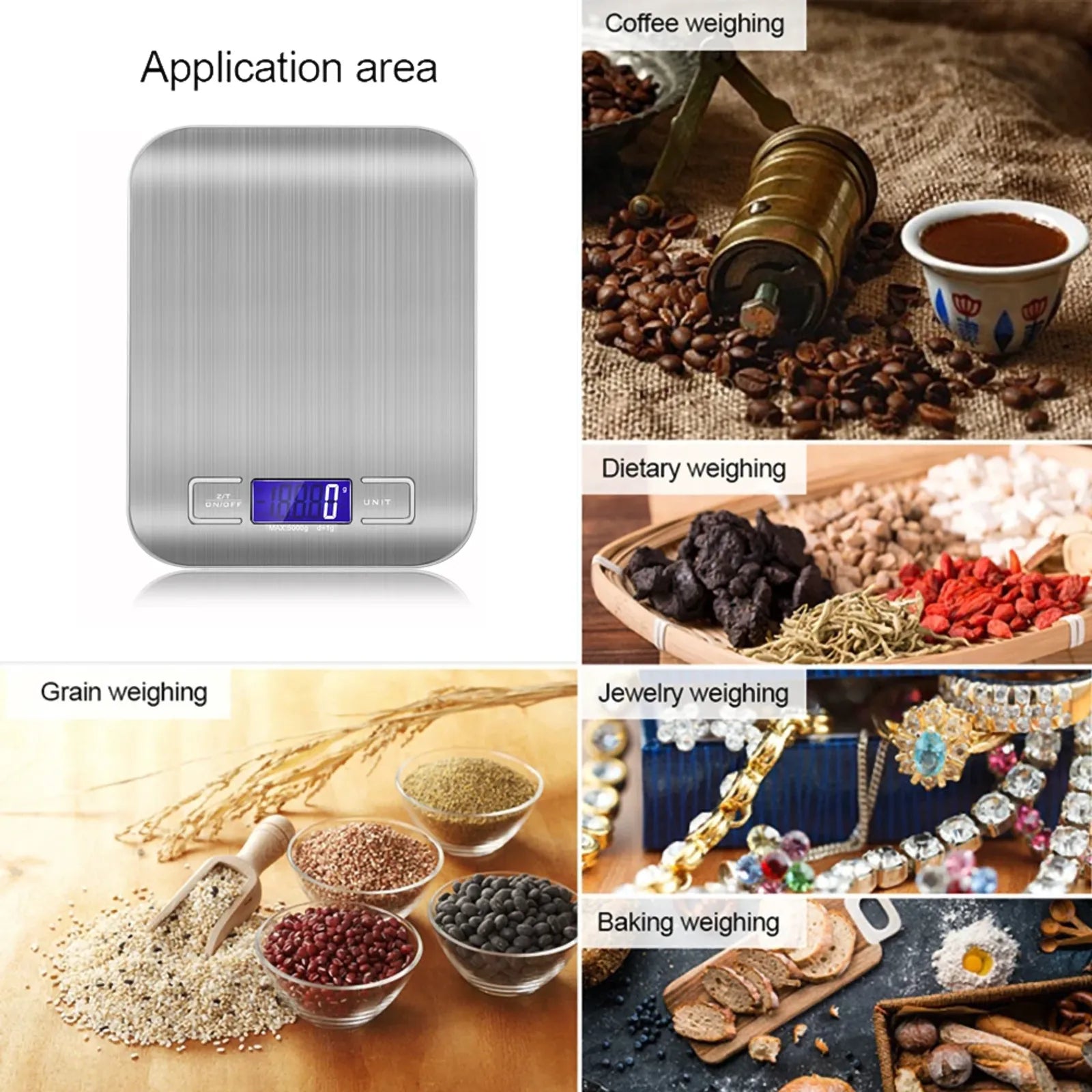Portable Kitchen Scale with Stainless Steel Surface