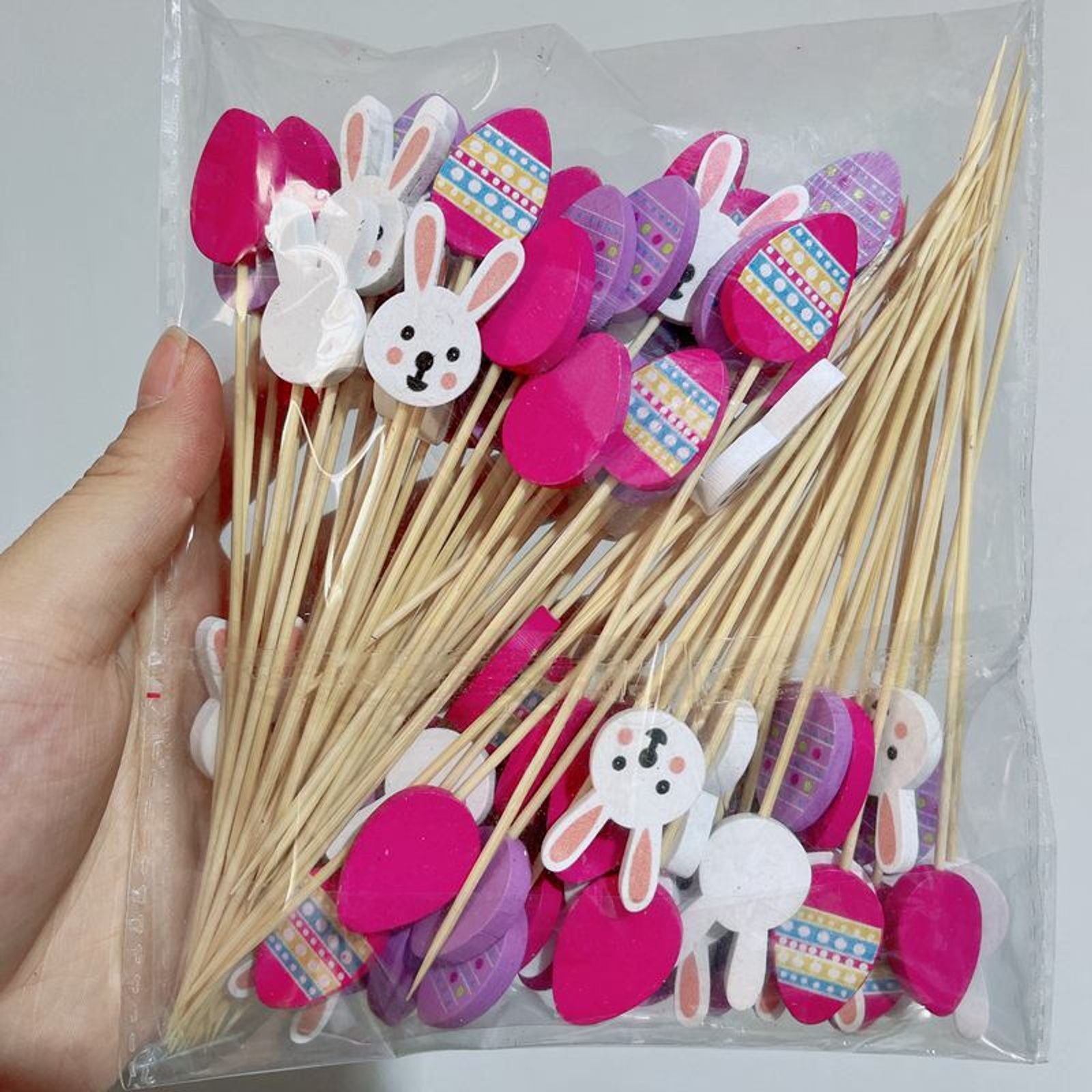 100pcs Bunny Egg Bamboo Skewers for Kids' Easter Parties