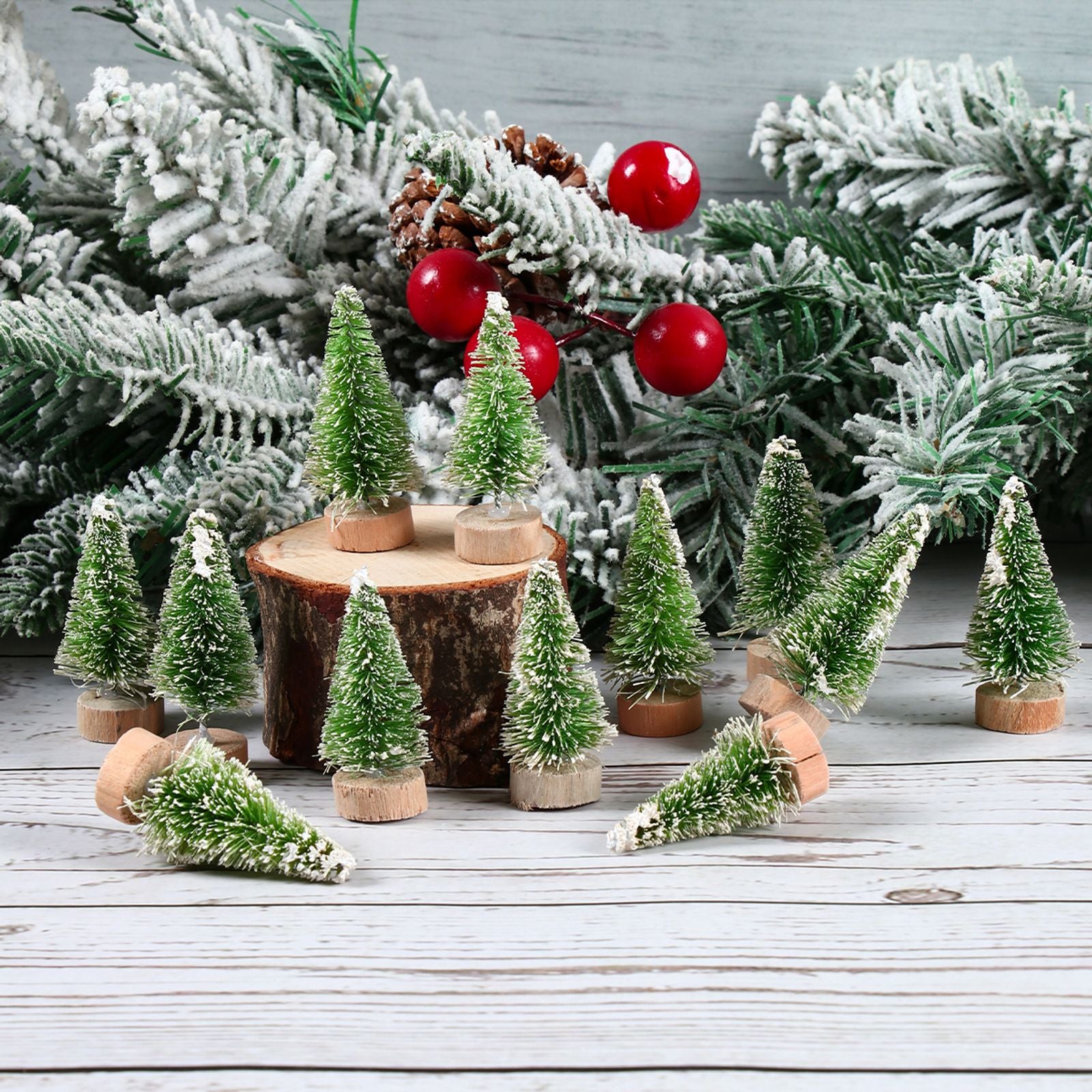 Mini Wooden Christmas Tree in Blue Green White Gold