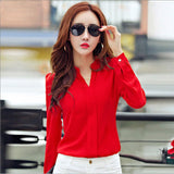 Women's Long Sleeve Chiffon Blouse - Elegant V Neck Shirt