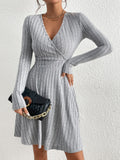 Women's Slim Fit V-Neck Long Sleeve Knit Midi Dress