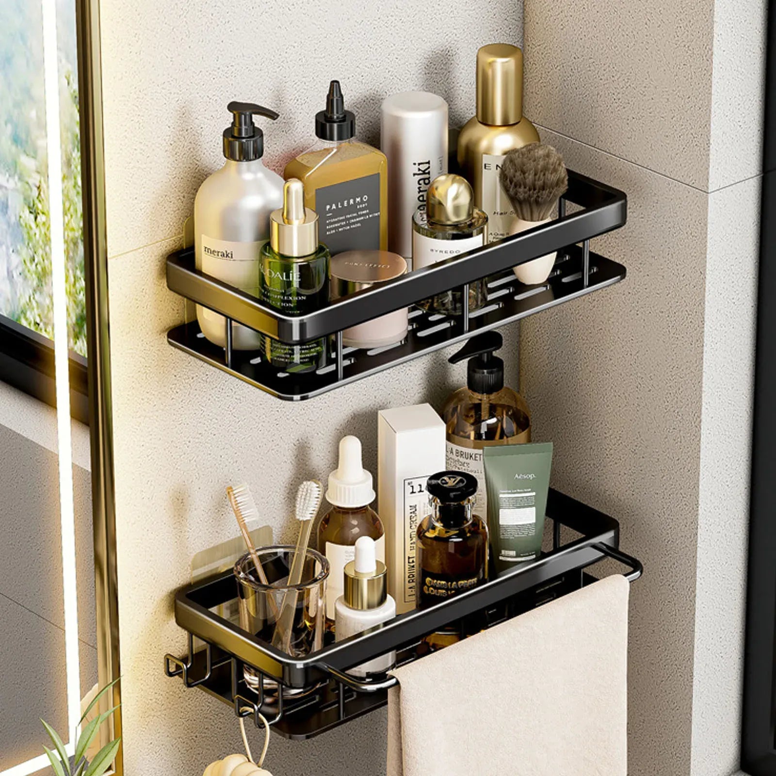No Drill Wall Mounted Bathroom Shelf - Corner Storage Rack