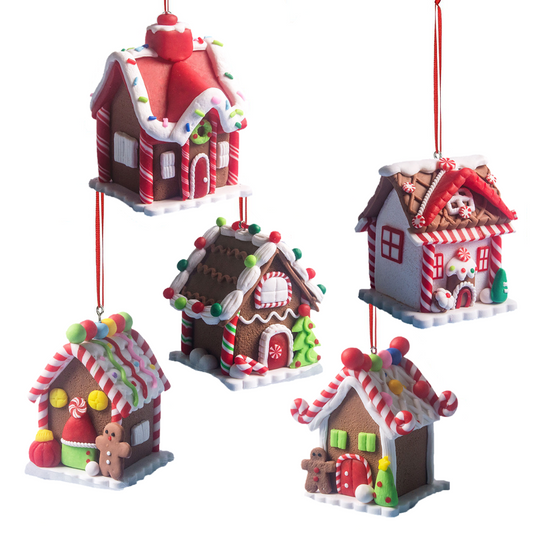 5-Piece Gingerbread House Christmas Ornament Set