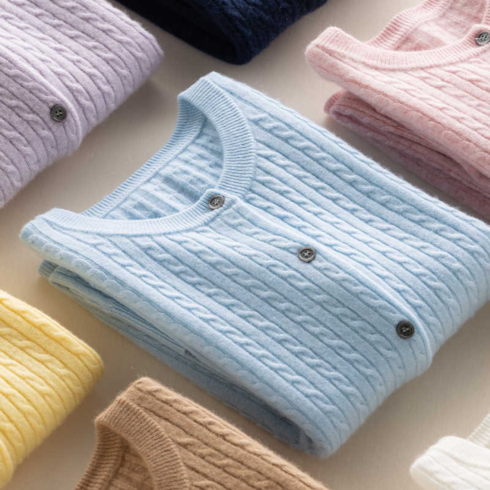 Women’s O Neck Long Sleeve Cable Knit Cardigan Sweater