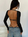 Dulzura Square Collar Backless Long Sleeve Bodysuit