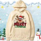 Christmas Reindeer Print Hooded Sweatshirt