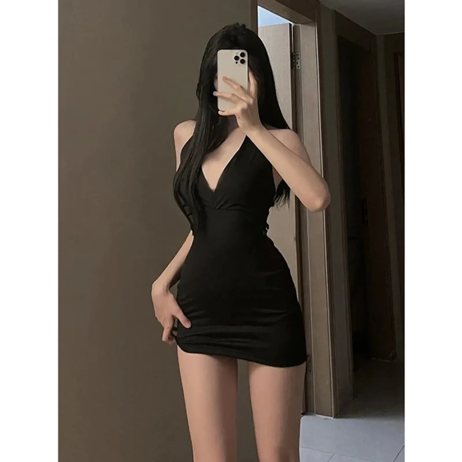 Women’s Sexy Halter Backless V-neck Wrap Mini Dress