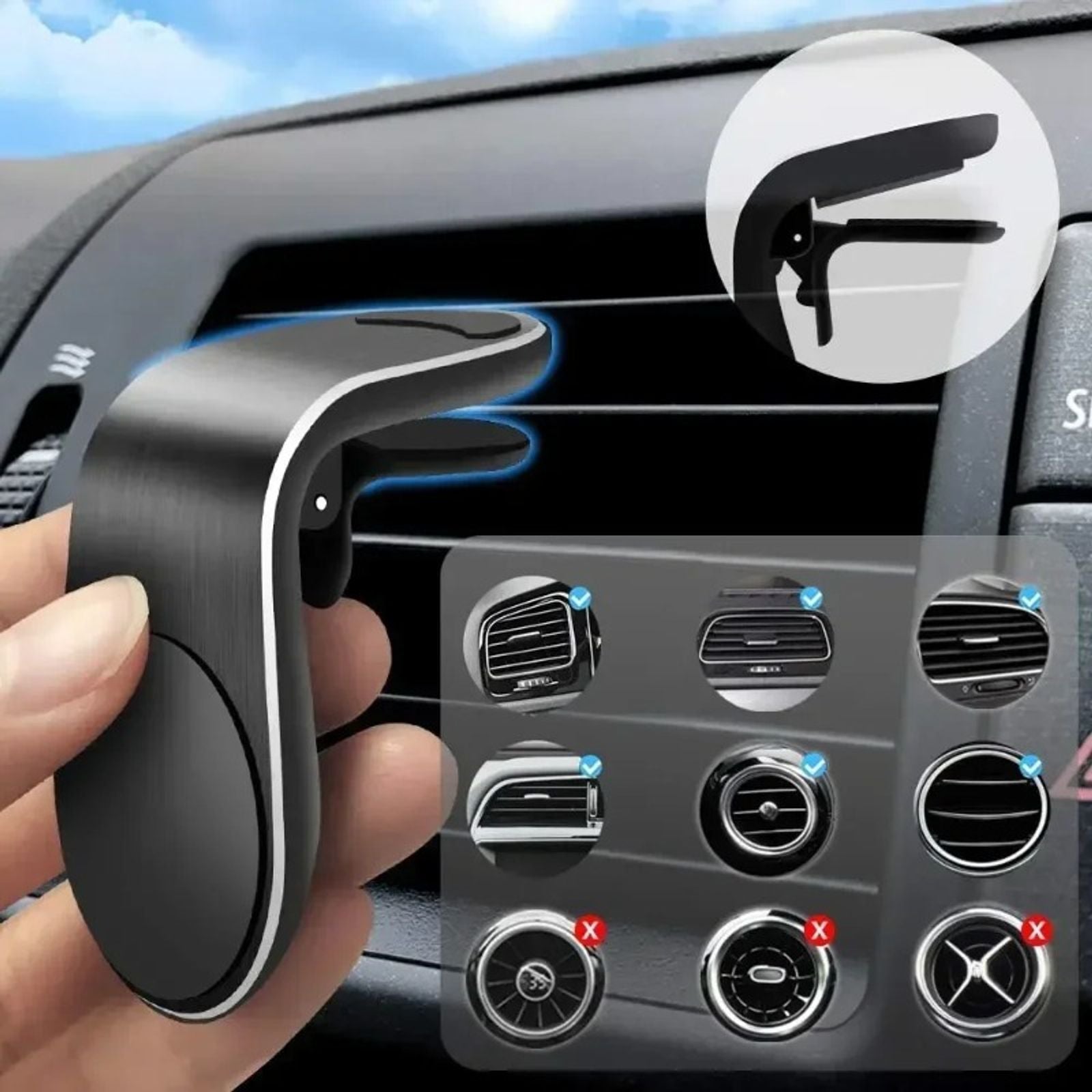 Magnetic Car Phone Stand - Exhaust Clamp for GPS Support
