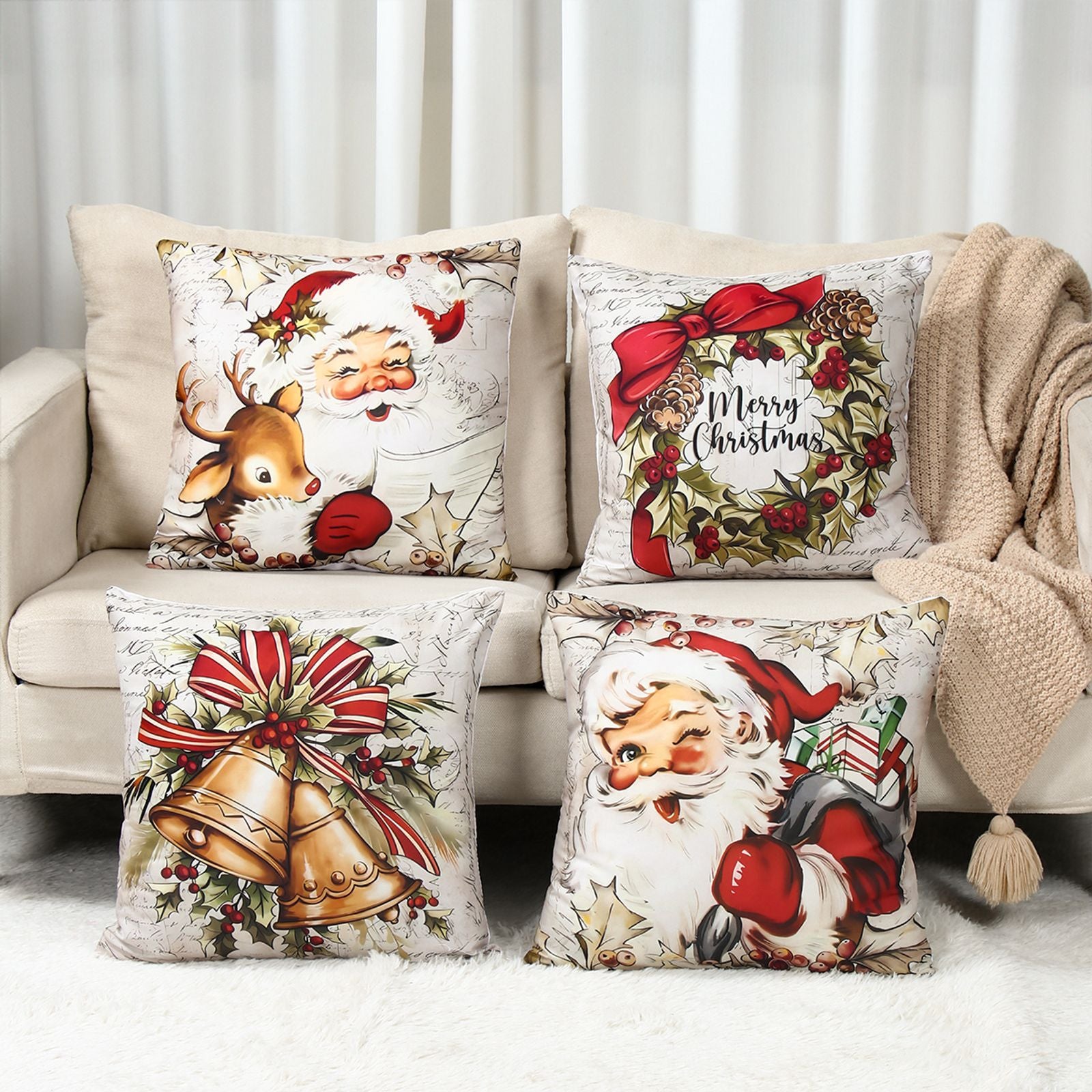 4pcs Merry Christmas Cushion Covers for Home Decoration