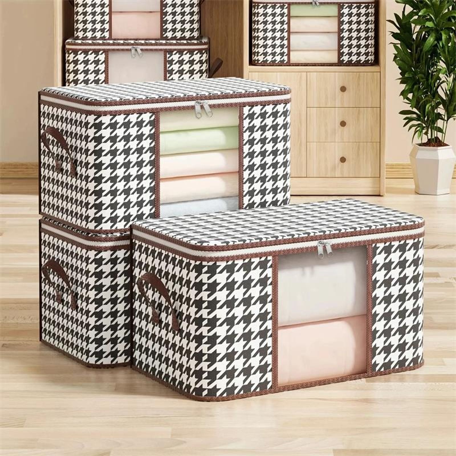 Large Clear Foldable Storage Box with Handles and Zipper
