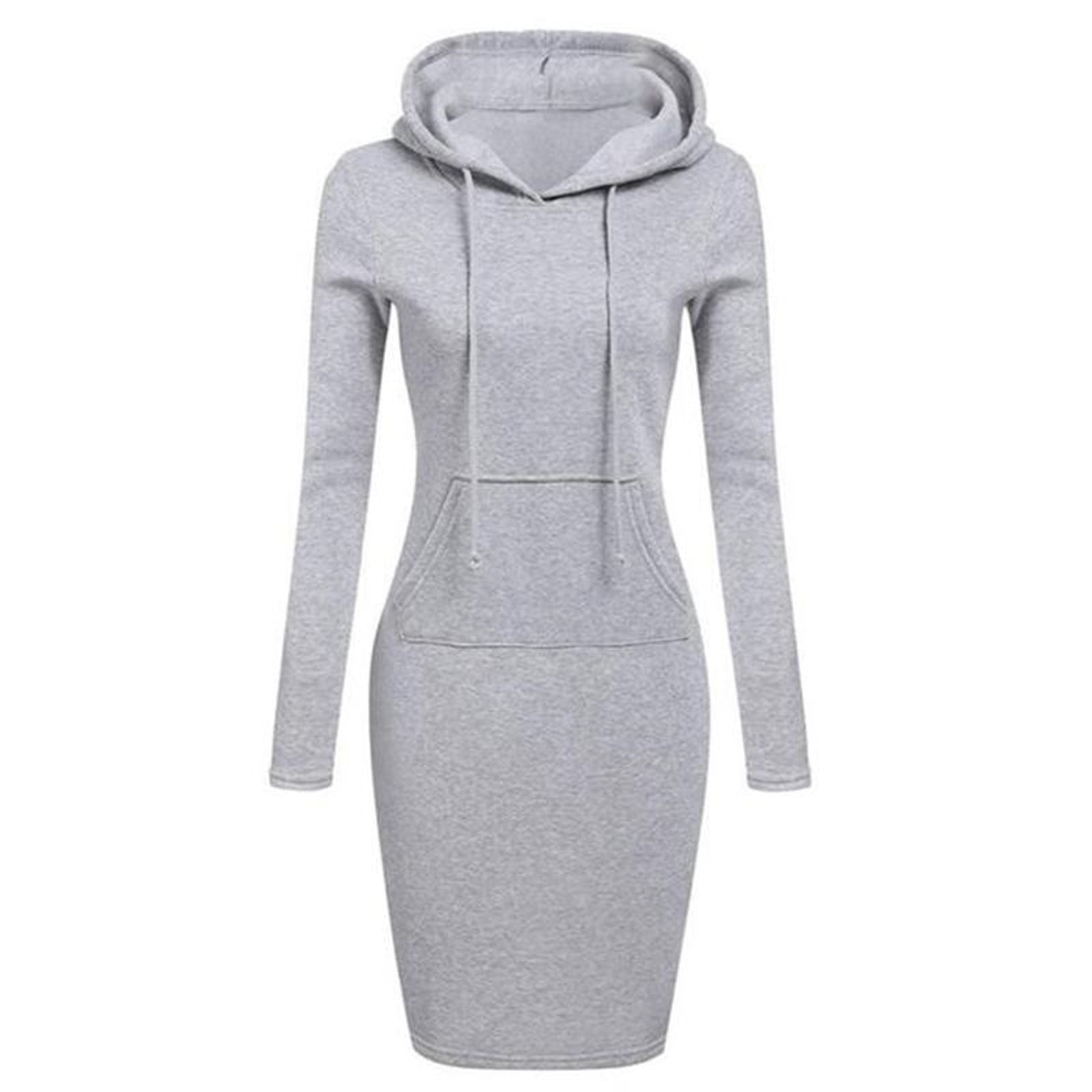 Ladies Autumn Hooded Dress Sweatshirt