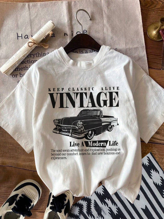 Vintage Car Print Women's Short Sleeve T-Shirt