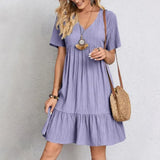 Women's Summer Peplum Dress with V-Neck and Ruffle Hem