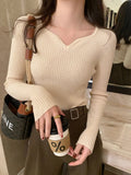 Chic V-Neck Knitted Ribbed Sweater for Women