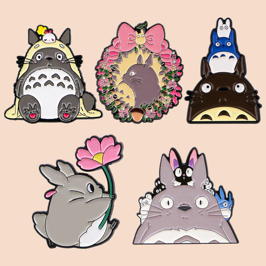 5-Piece Grey Genie Enamel Pin Set for Bags and Clothing