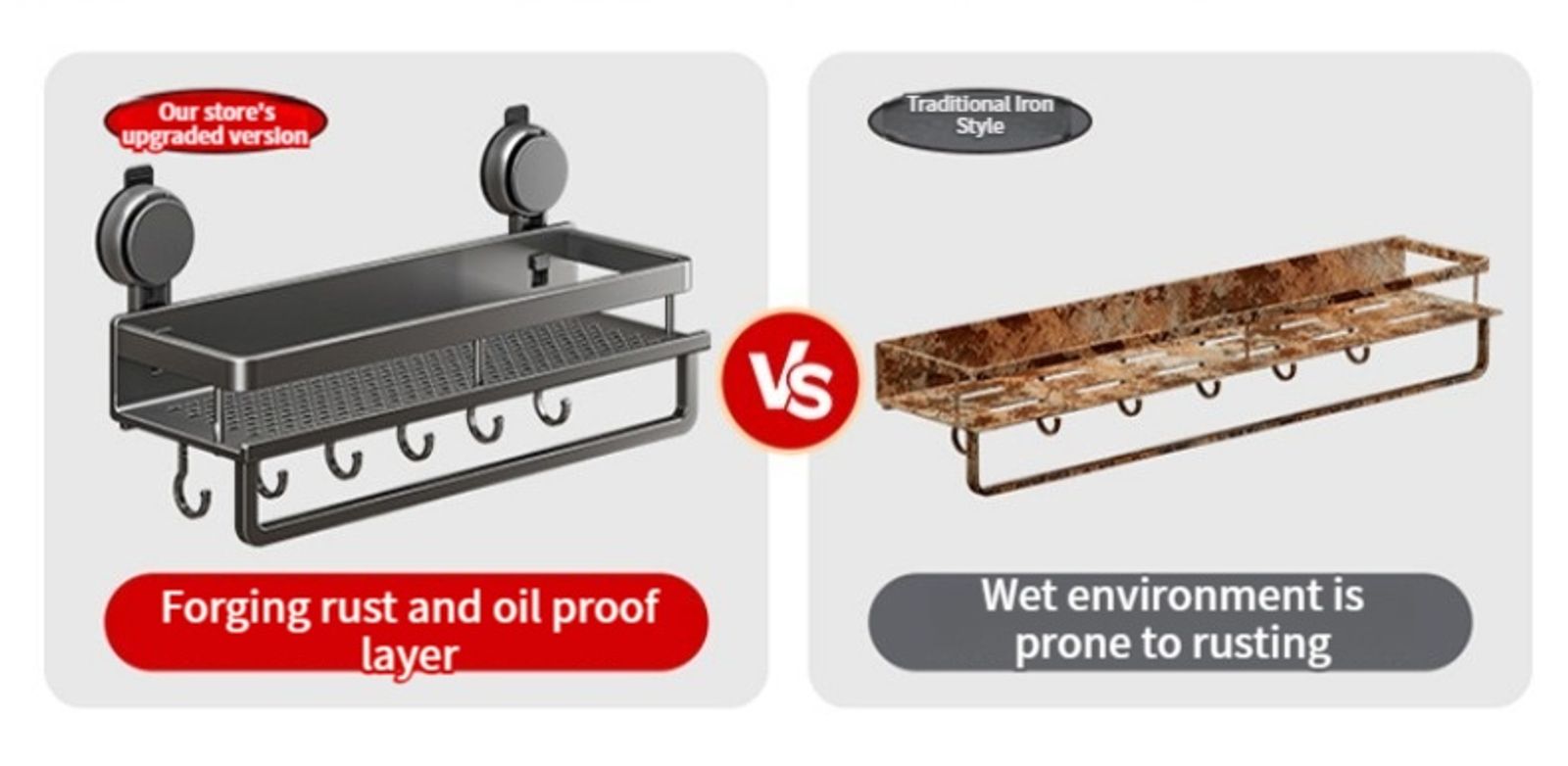 No Drill Suction Cup Bathroom Organizer Rack