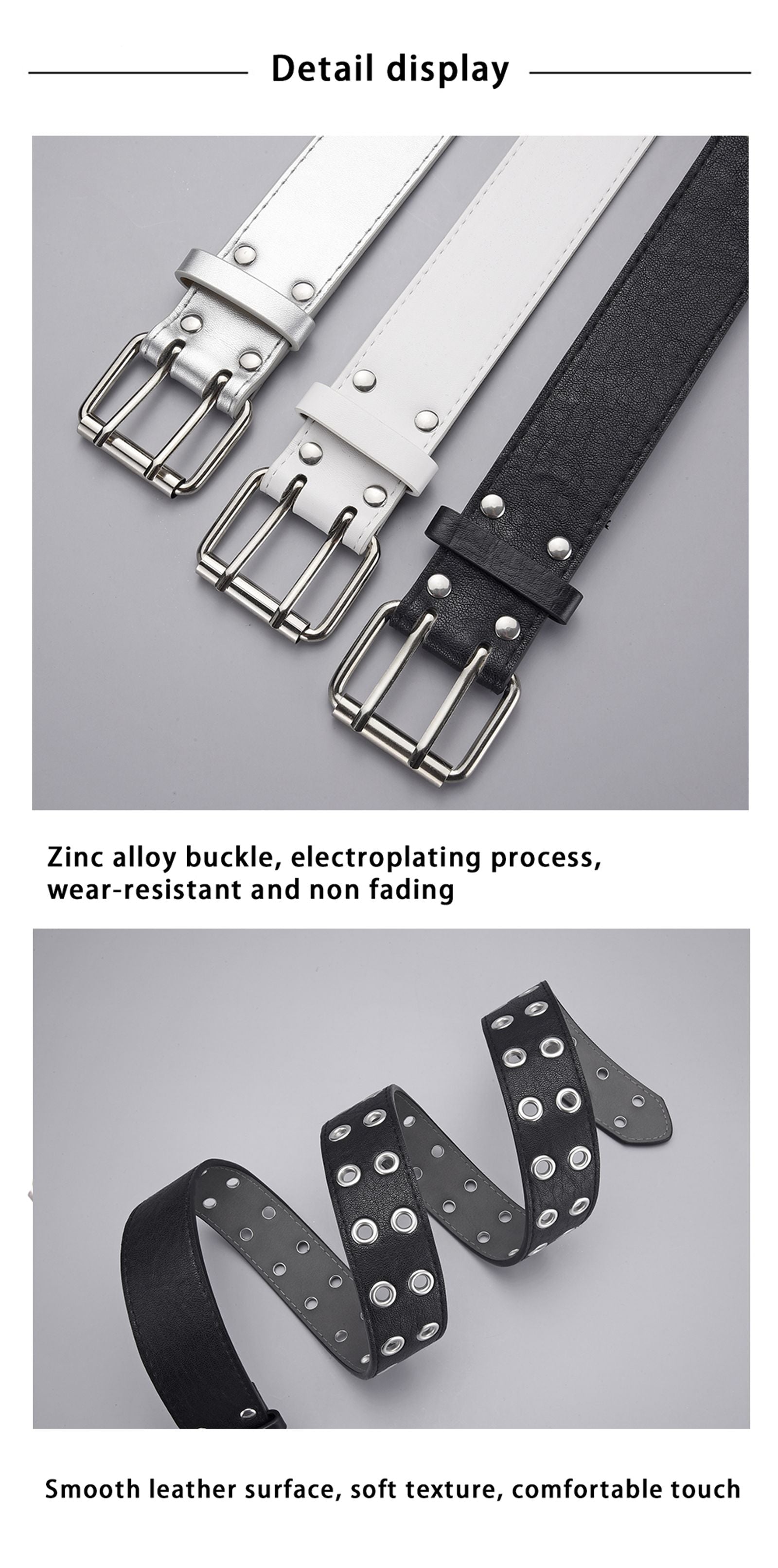 Women's Simple Double Hole Punk Belt for Men and Women