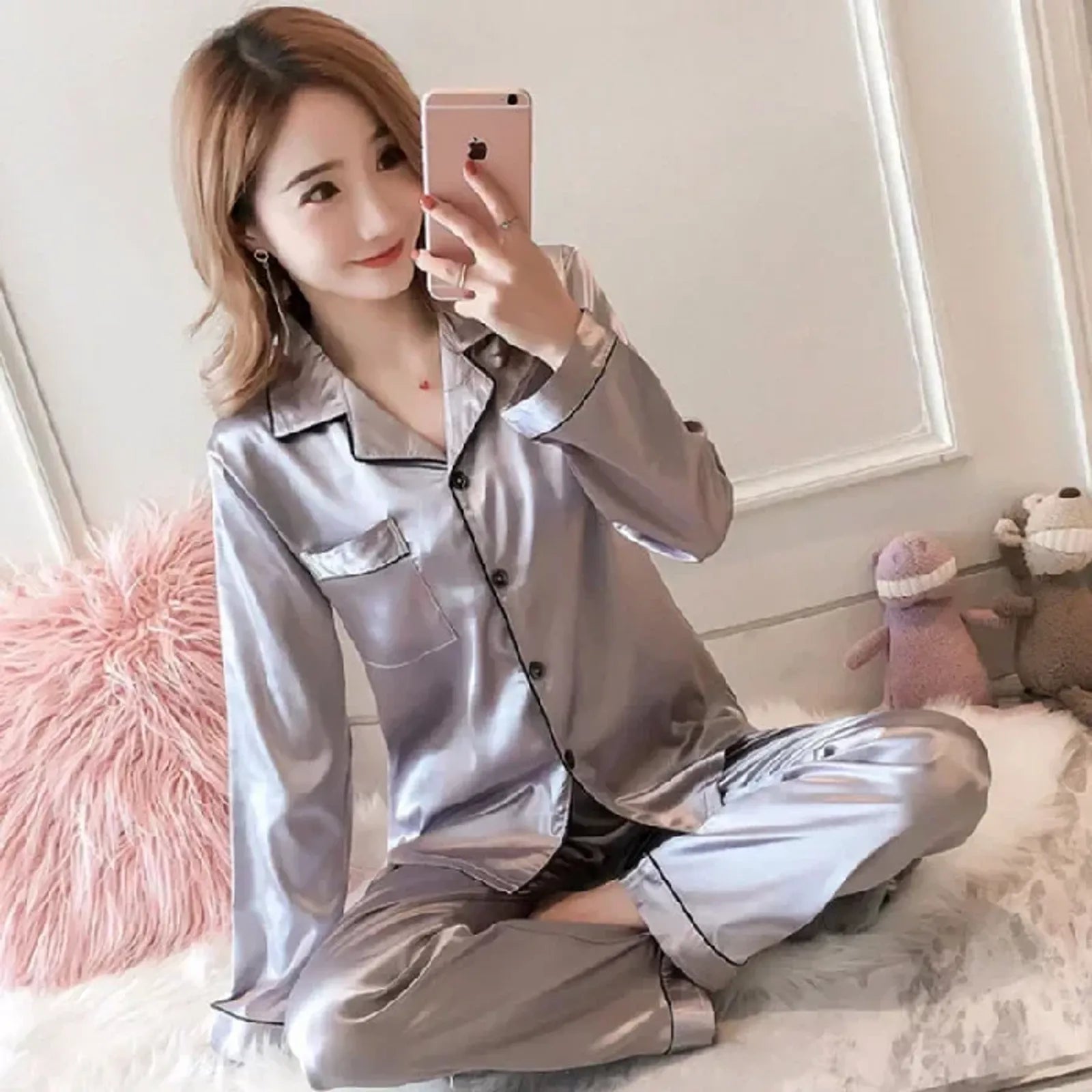 Women's Silk Pajamas Set - Casual Soft Nightwear