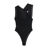 Leopard Print Mesh Sleeveless Bodysuit for Women