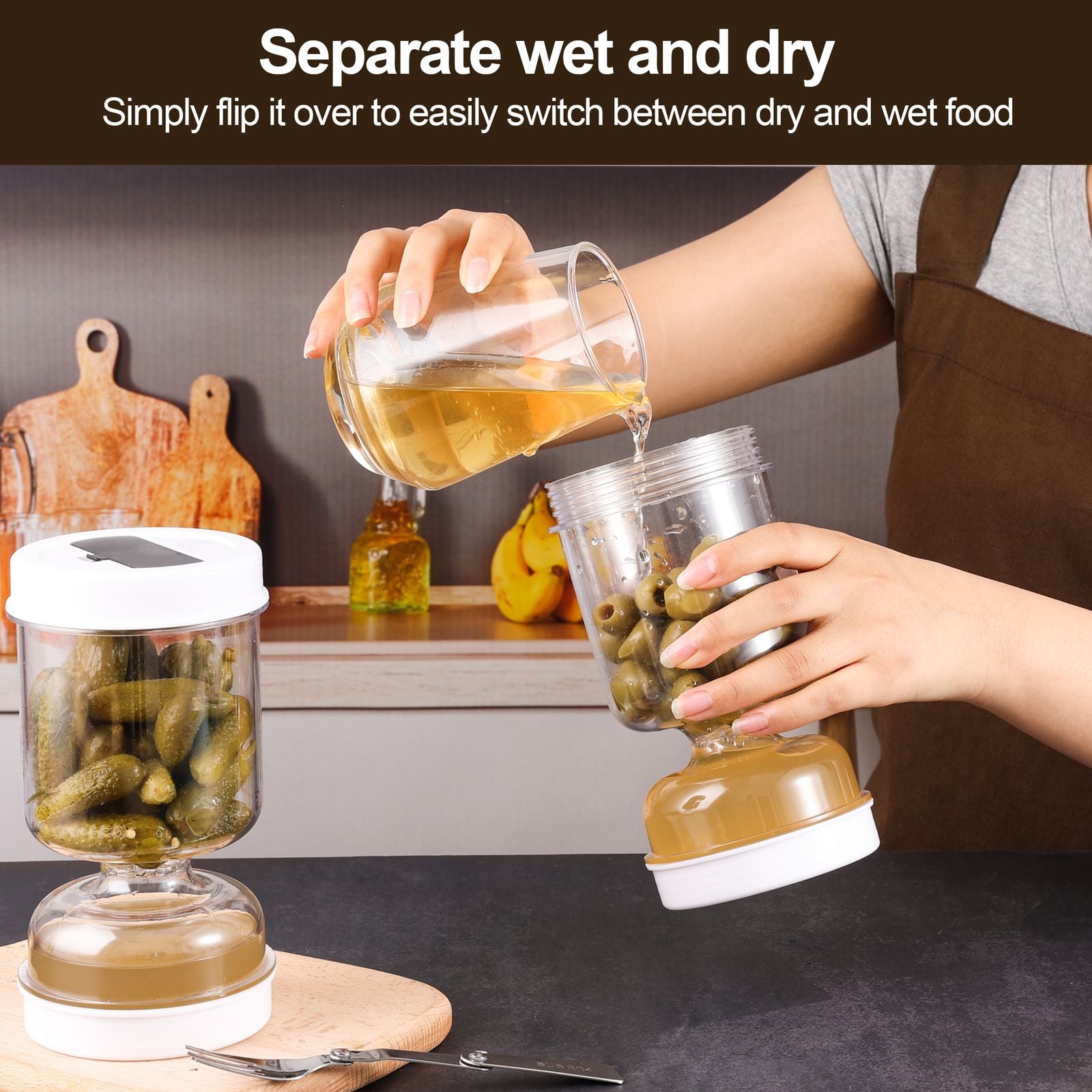 Olive and Pickle Strainer Jar - Airtight Food Storage
