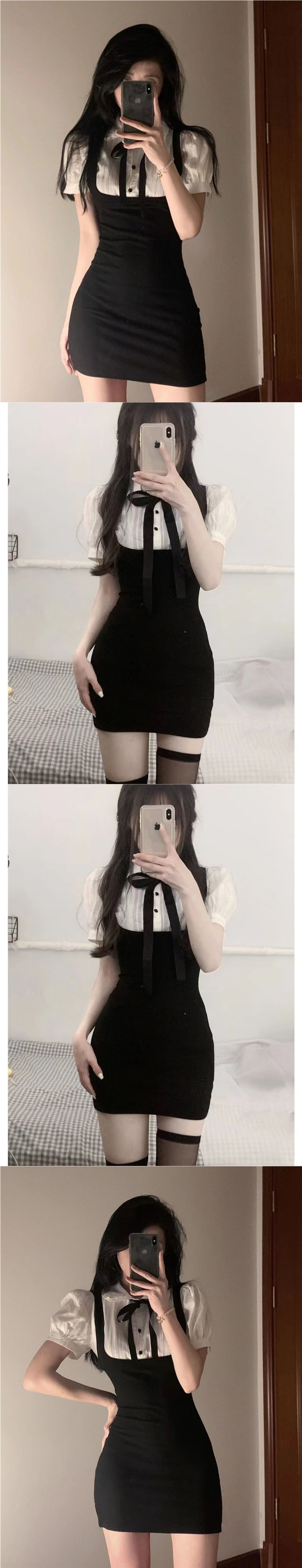 Trendy Summer Slimming Black and White Mini Dress