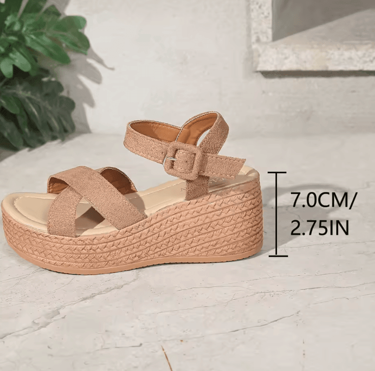 Women’s 7cm Wedge Heel Platform Sandals – Summer Fashion Thick Sole Buckle Walking Shoes