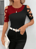 Women’s Color Block Off-Shoulder T-Shirt – Slim Fit Summer Blouse with Short Sleeves