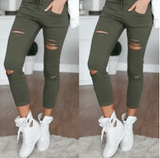 Women’s Plus Size Ripped Stretch Jeans – Slim Fit Pencil Pants Leggings