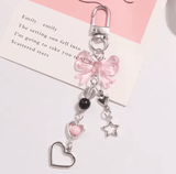 Y2K Pink Silver Bow Heart Star Phone Charm – Keychain Pendant for Girls & Women
